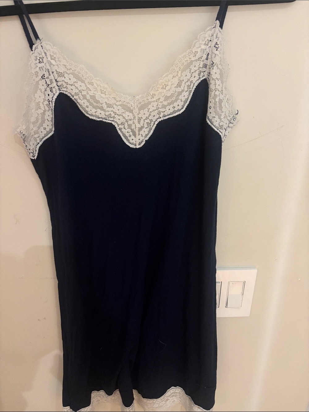 United Colors Of Benetton Black Slip Dress with White Lace Trim